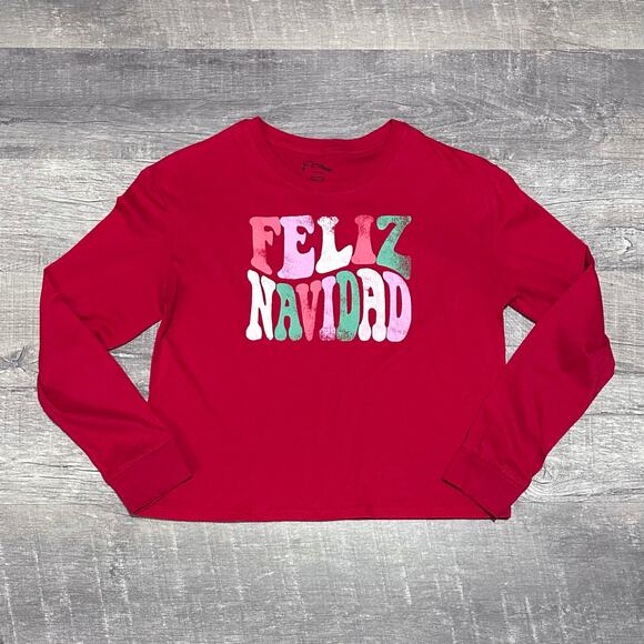 Art Class Girls Long Sleeve Christmas T Shirt L 10/12 Red Feliz Navidad Holiday - Picture 1 of 6